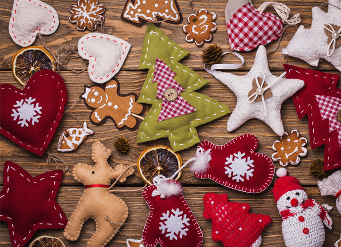 Homemade Christmas presents on a wooden table. 