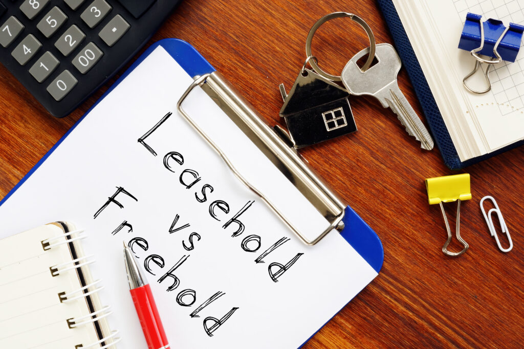 Leasehold vs Freehold is shown on the business photo using the text