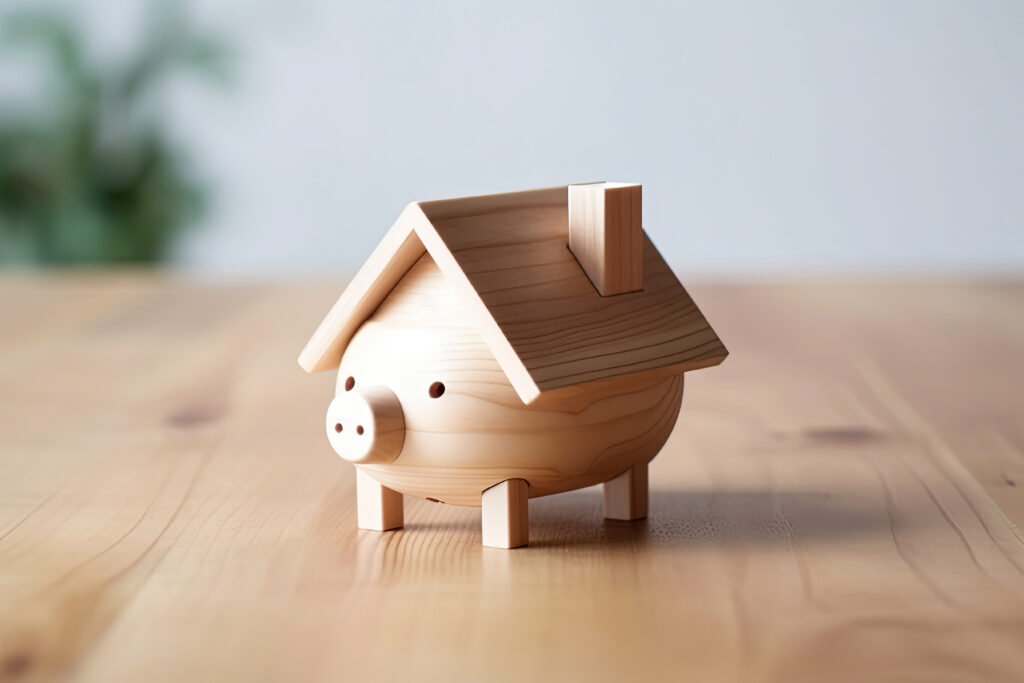 Wooden piggy bank in the form of a house