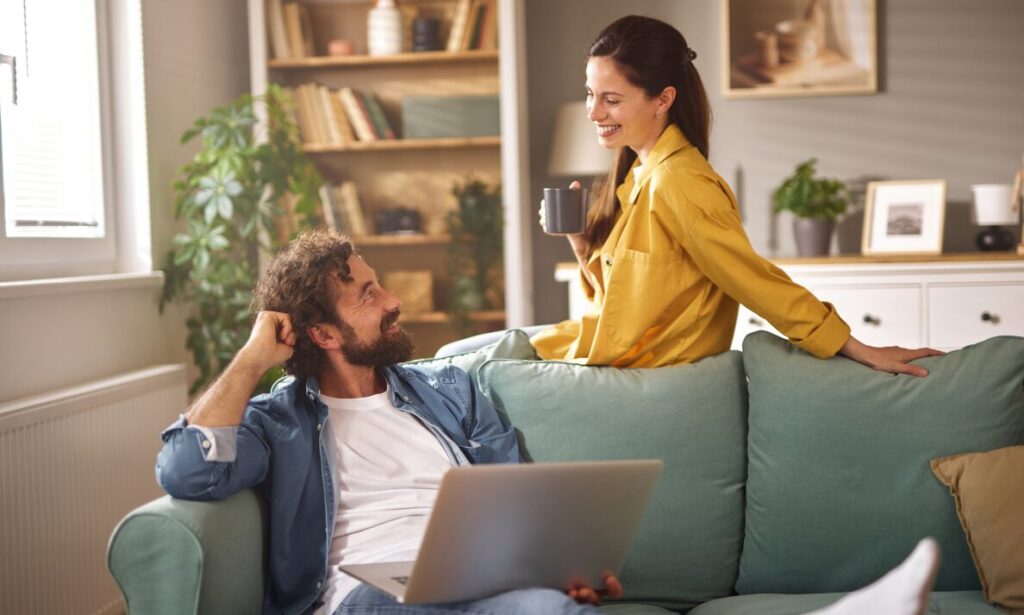 Couple relaxing in a family rental home, representing Wimborne family rentals, BH21 tenant demand and landlord property management.